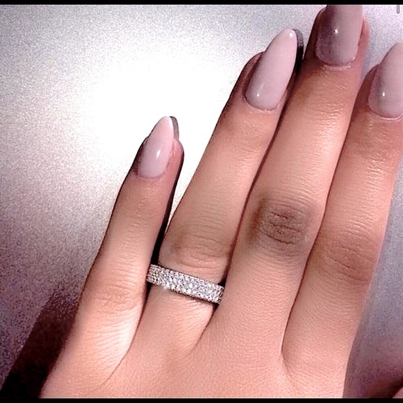 Diamond Eternity Ring Band pave setting 1/2 comfort fit 3 row - Picture 3 of 9